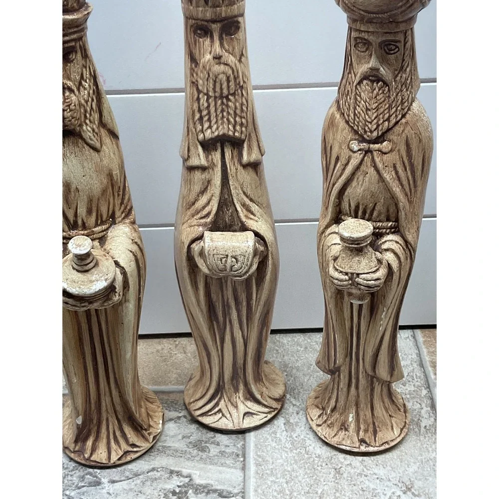 Vintage 1975 Denise Signed Ceramic Three Wise Men Nativity Set 12.5